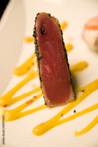 Seared Ahi tuna with blackened sesame seeds