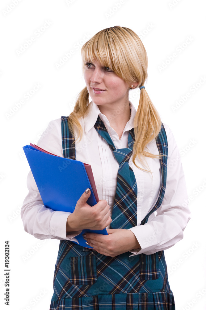 Senior high schoolgirl in uniform with files Senior high schoolgirl in uniform with files