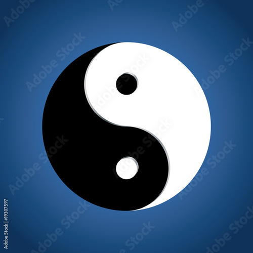 Ying Yang Symbol on blue background, vector
