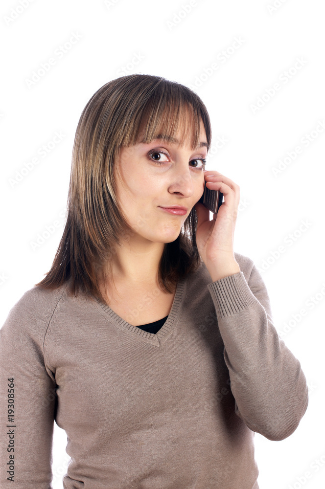young female with mobile phone isolated on white young female with mobile phone isolated on white