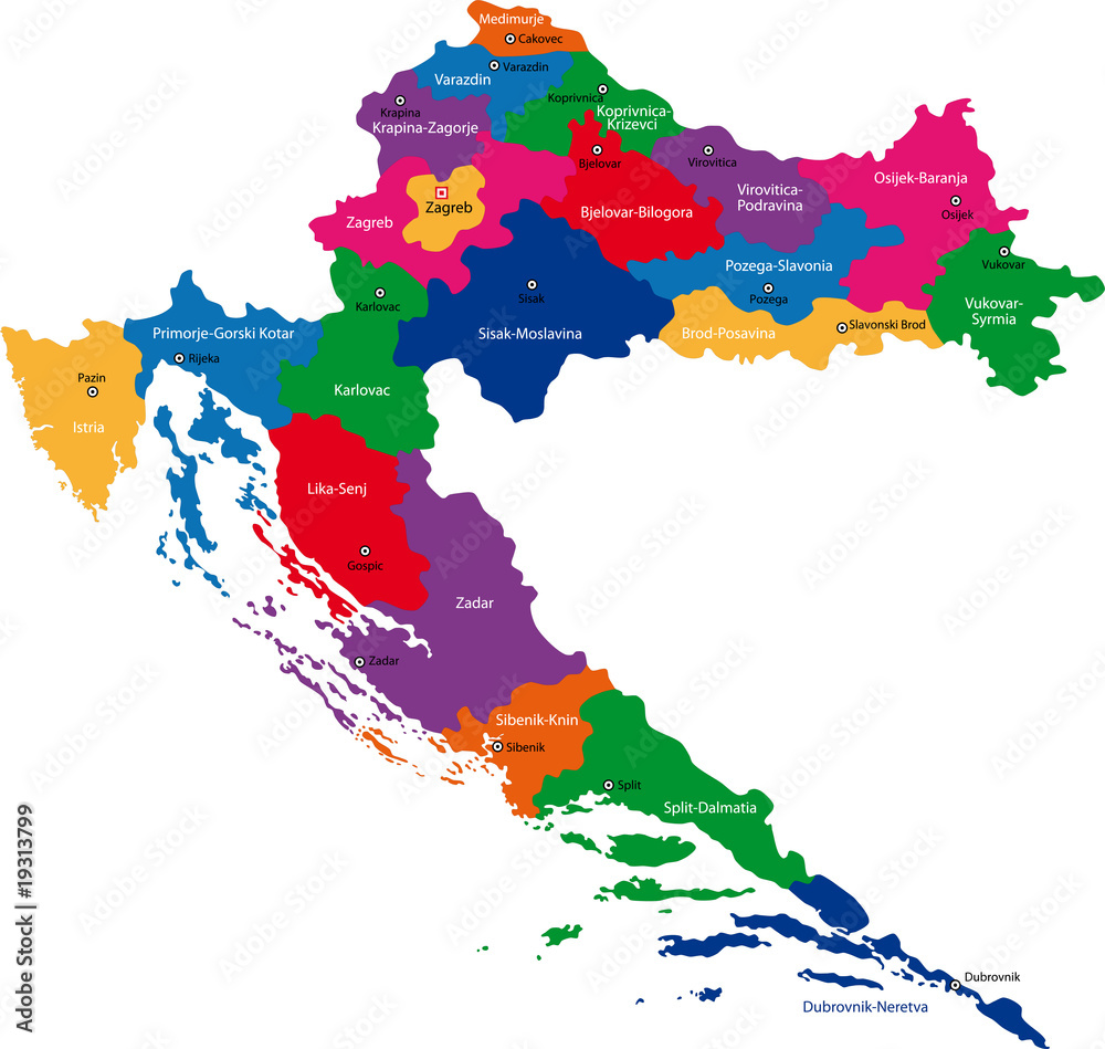 Fototapeta premium Map of administrative divisions of Republic of Croatia