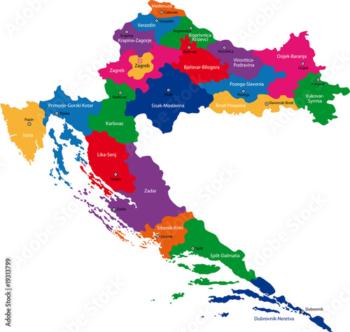 Obraz na plátně Map of administrative divisions of Republic of Croatia