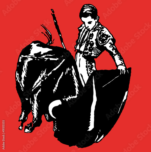 Bullfighter, bull, typical spanish