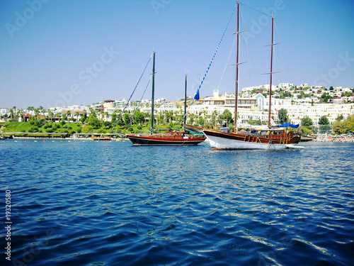 Yachts at coast of Aegean photo