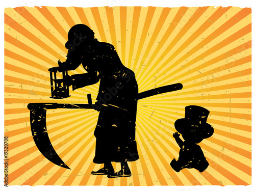 Silhouette Old Man and Baby New Year Illustration