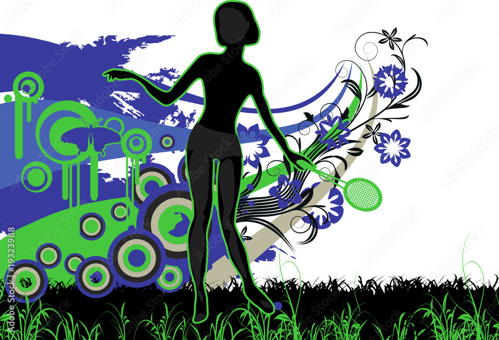 Grunge floral tennis player with space for text Grunge floral tennis player with space for text