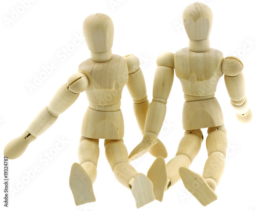 Tableau sur toile pantins bois assis fond blanc