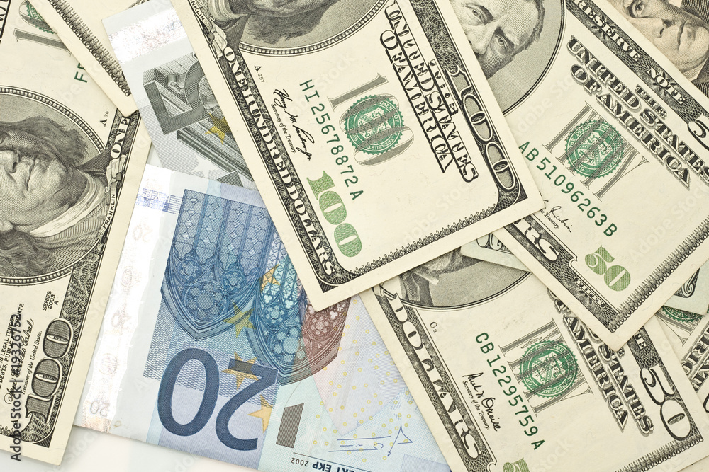 Euro and US dollar banknotes