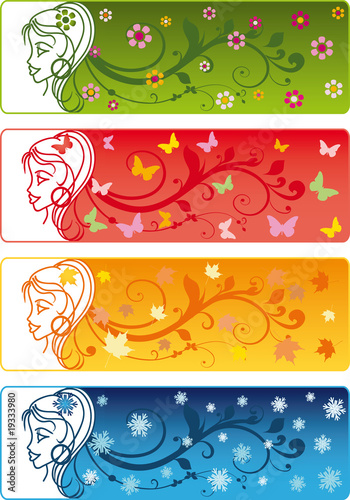 Four Seasons Banners with girl. vector