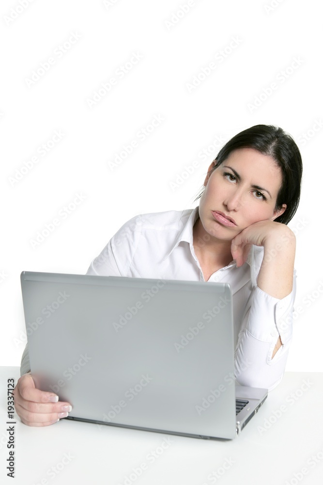 Angry sad bored woman laptop computer Angry sad bored woman laptop computer
