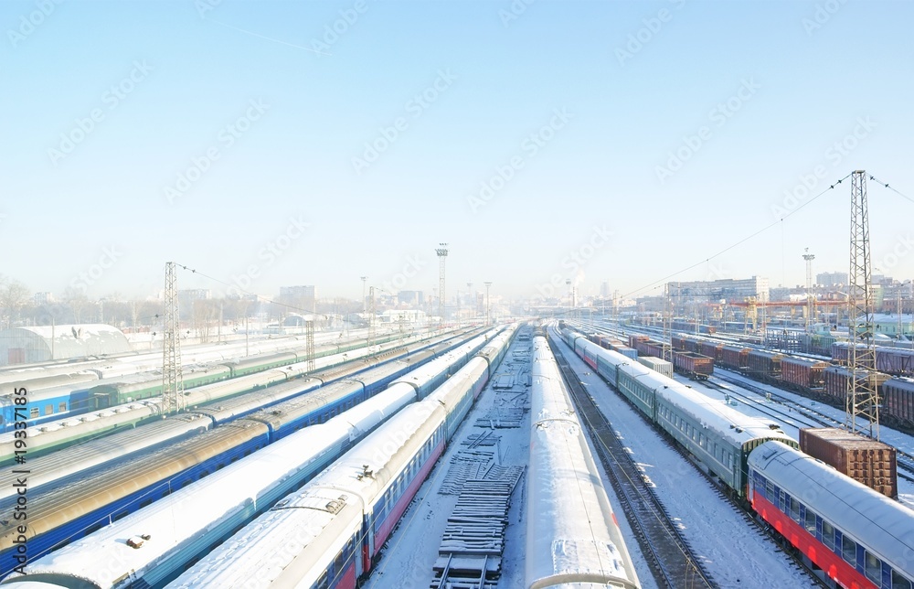 Fototapeta premium Winter frozen wagons under snow