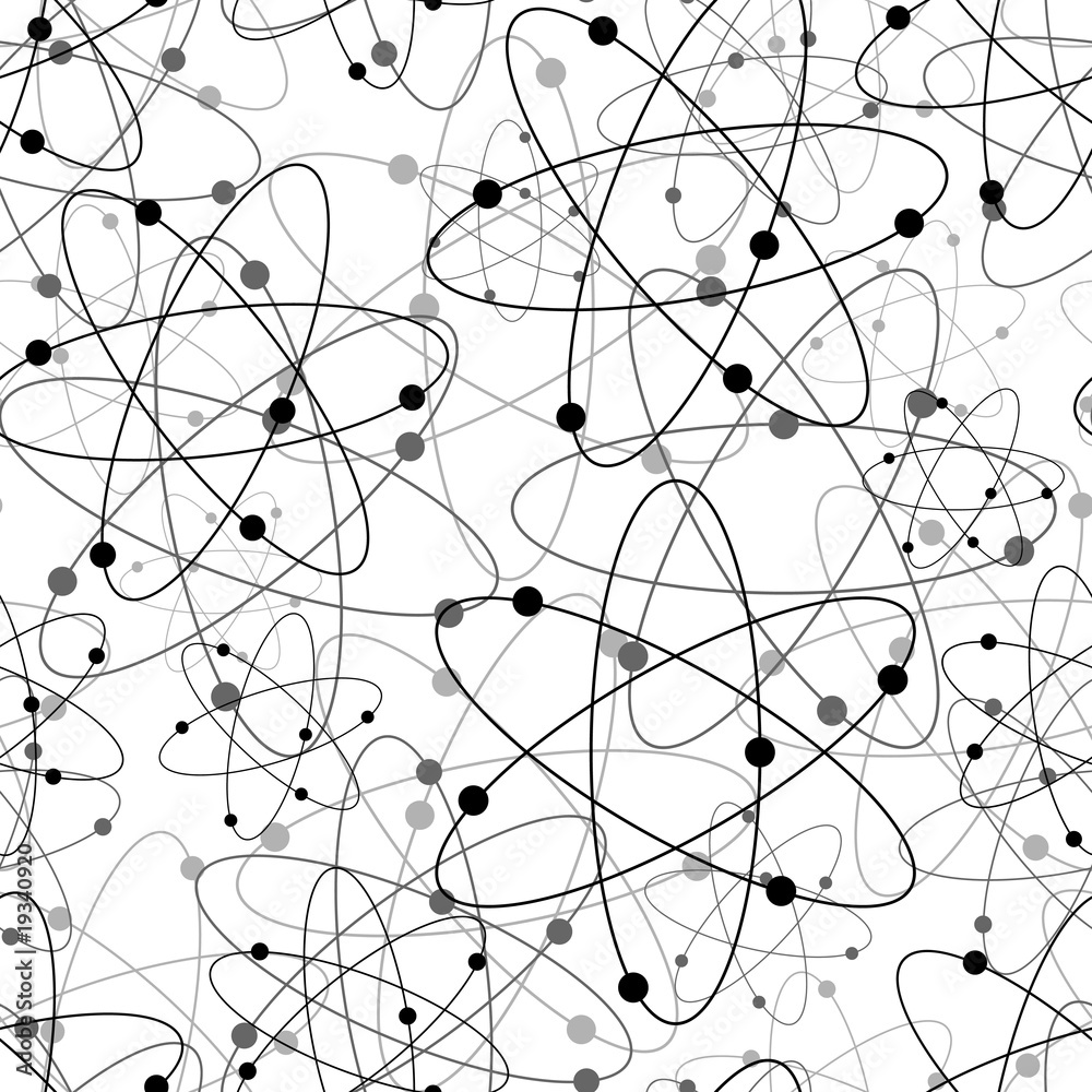 Seamlessly vector wallpaper with nuclear symbols on white Stock Vector