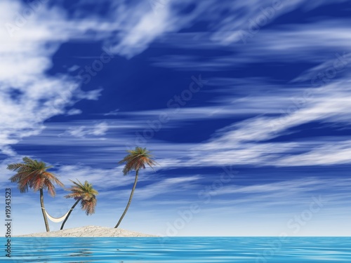 Fototapeta Naklejka Na Ścianę i Meble -  small isolated island with palm trees and a hammock