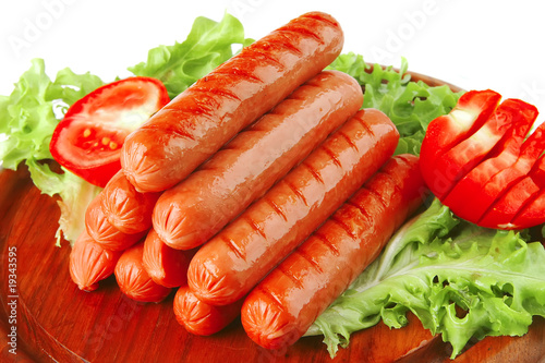 served grilled beef red sausages