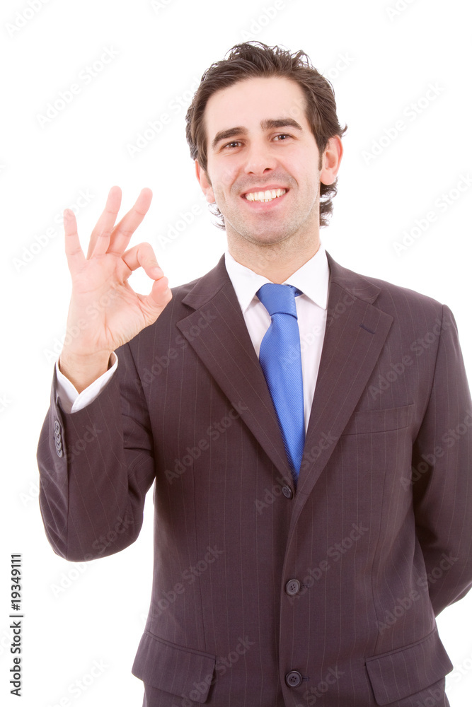 Handsome Businessman making OK sign, isolated on white backgroun Handsome Businessman making OK sign, isolated on white backgroun
