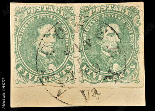 First Confederate stamps, Jefferson Davis, 1862. Clipping path.