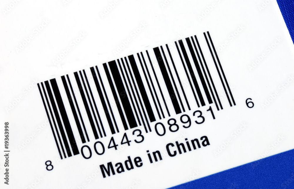 Barcode of the product made in China isolated on blue Barcode of the product made in China isolated on blue