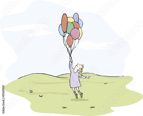 Kleines Mädchen fliegt mit Ballon