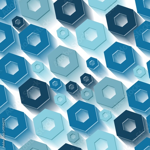 Blue 3d hexagon tiles. Seamless vector pattern