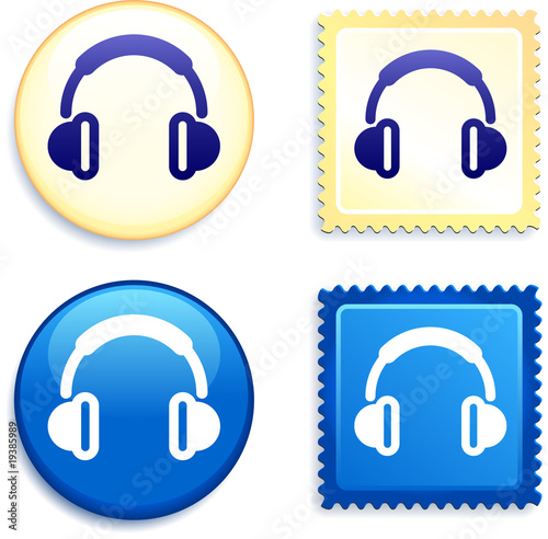 Headphones on Stamp and Button