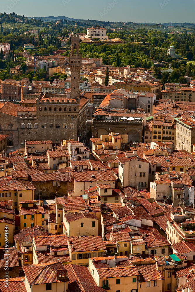 View over old town Florence from cathedral, Italy. View over old town Florence from cathedral, Italy.