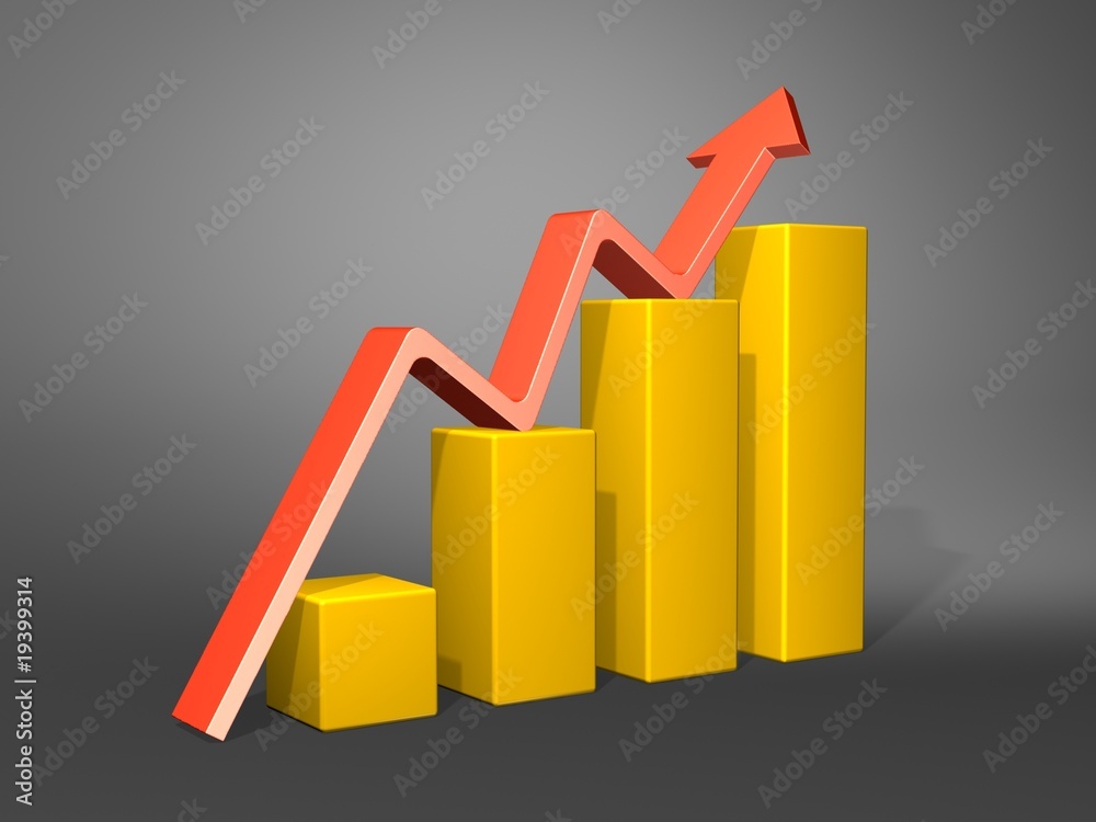 Business Graph with arrow showing profits and gains.. Business Graph with arrow showing profits and gains..
