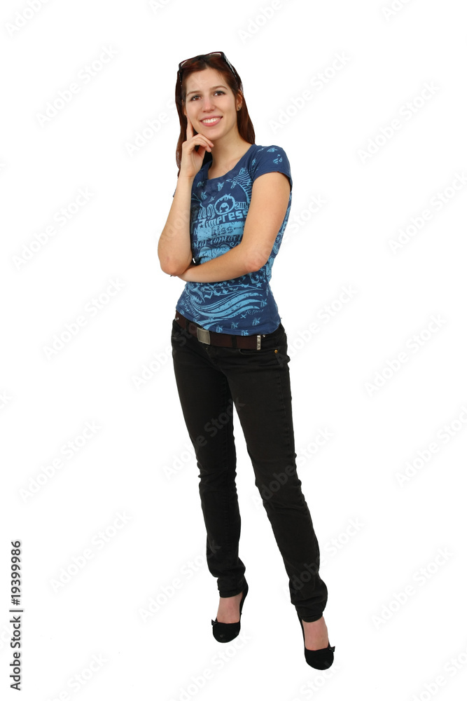 Portrait of a pretty young woman smiling over white background Portrait of a pretty young woman smiling over white background