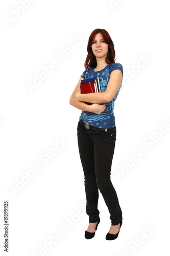 student girl with books isolated on white background