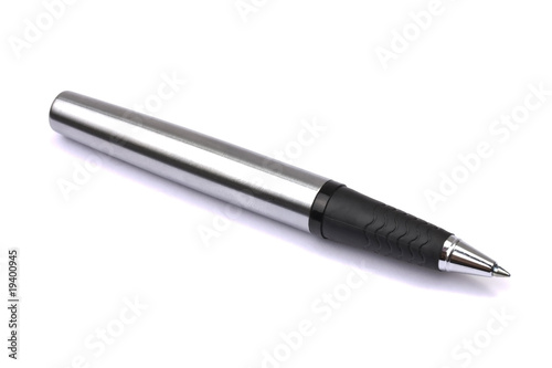 Silver ballpoint pen isolated on white