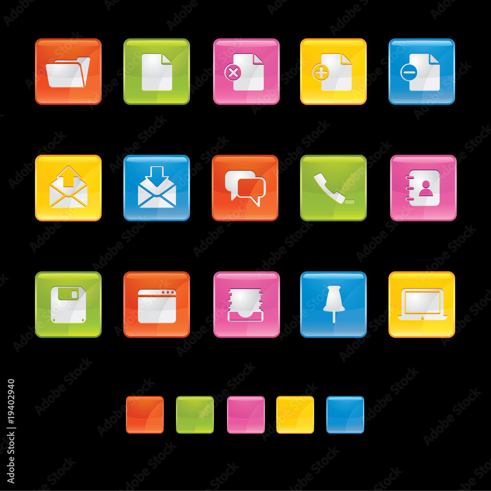 Glossy Square Icons - Office in Black Glossy Square Icons - Office in Black