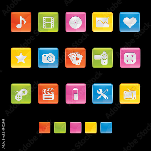 Glossy Square Icons - Multimedia in Black