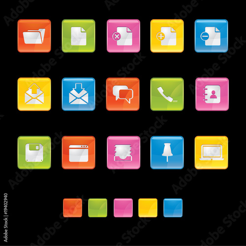 Glossy Square Icons - Office in Black