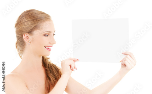 happy girl with blank board
