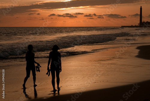 Walk in the Sunset at the Beach