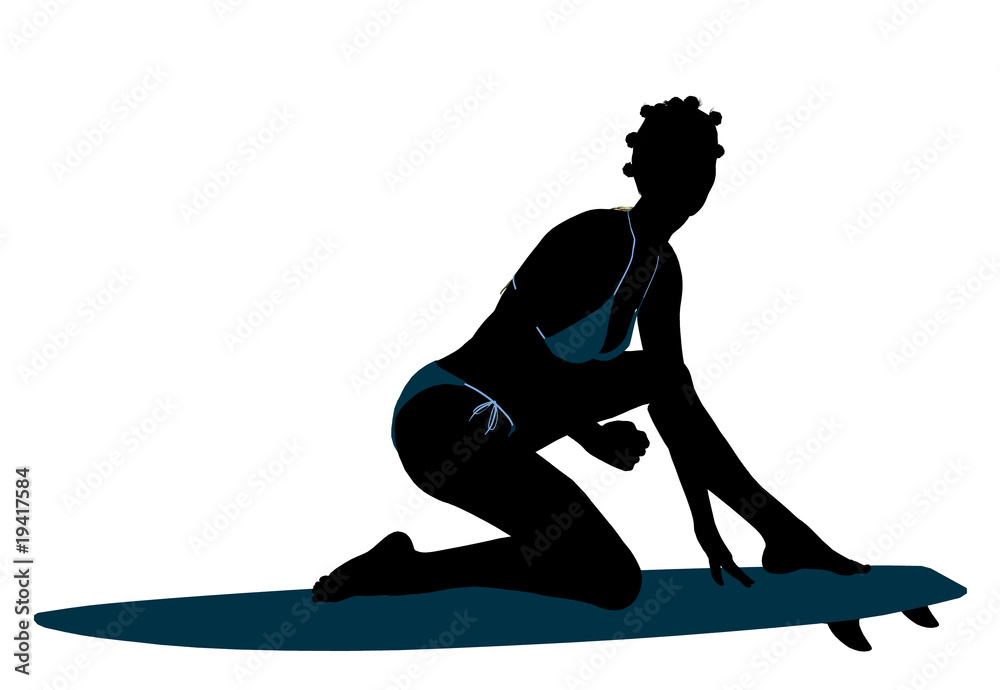African American Female Surfer Silhouette Illustration
