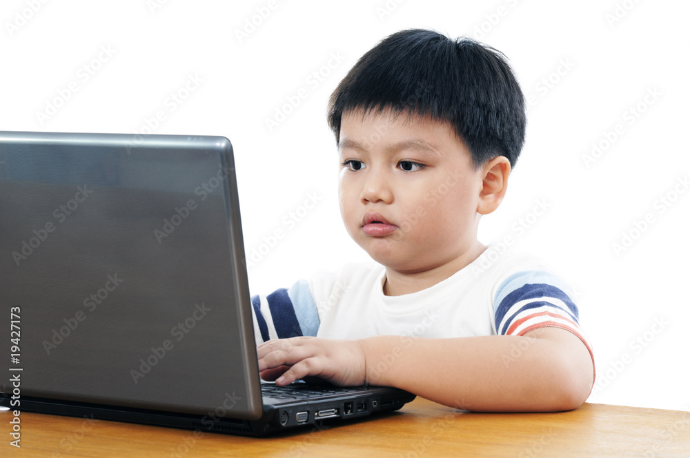 Elementary schoolboy using a laptop Elementary schoolboy using a laptop