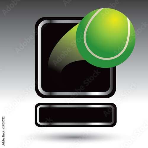 tennis ball coming out of silver framed black web icon nameplate
