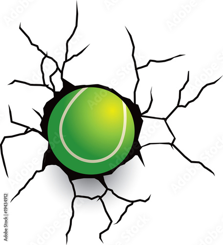 tennis ball cracked wall