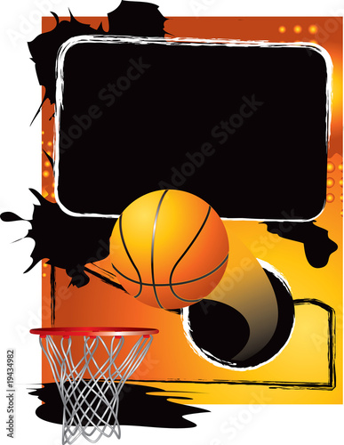 basketball and hoop orange and black splattered advertisement