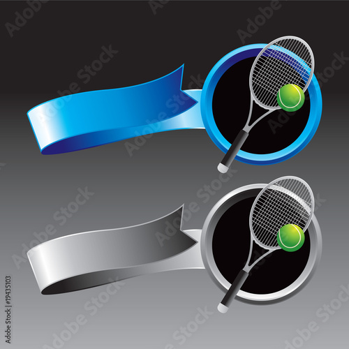 tennis racket blue and gray ribbons