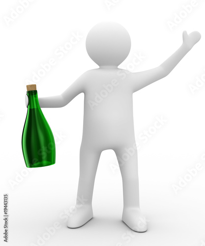 Men with bottle on white background. Isolated 3D image