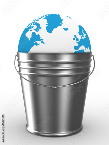 Globe in bucket on white ba...