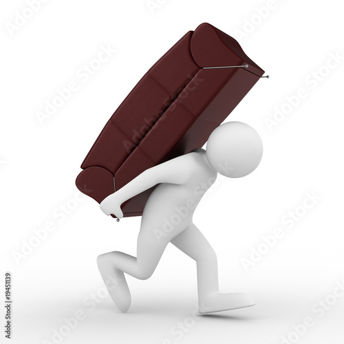 men carry sofa on back. Iso...