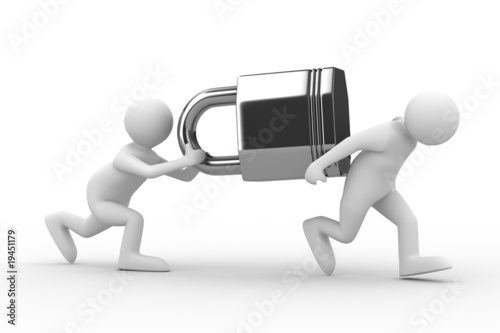 two men carry lock on back....