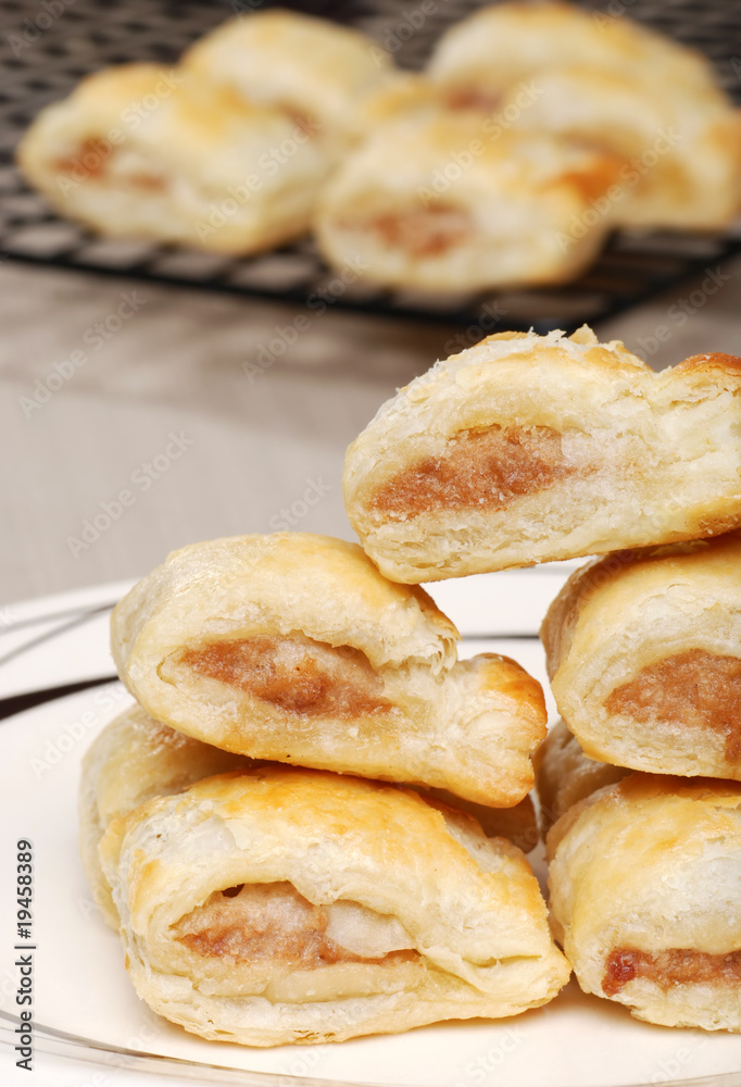 closeup of sausage rolls