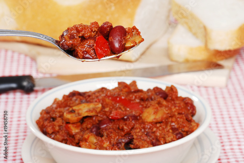 spoonful of hearty chili