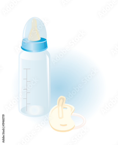feeding-bottle  and nipples on a blue oval