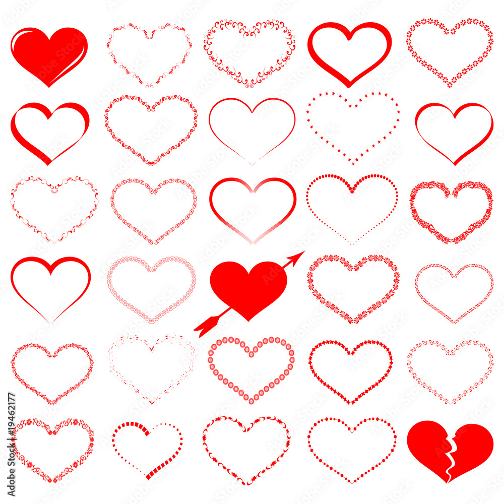 a lot of red hearts - vector set a lot of red hearts - vector set