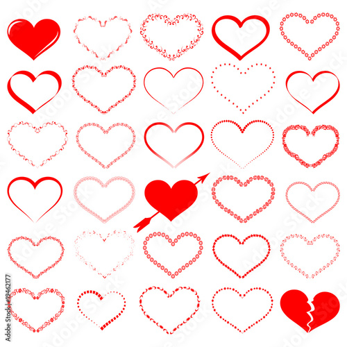 a lot of red hearts - vector set