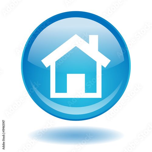 Round vector web button with Home symbol (blue - homepage)